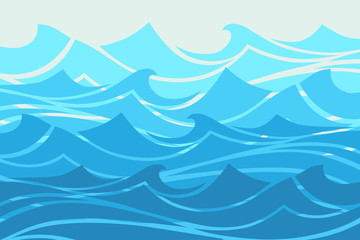 Blue Water waves abstract, ocean banner illustration.