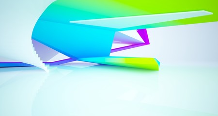 Abstract architectural white interior and color gradient of a minimalist house with large windows.. 3D illustration and rendering.