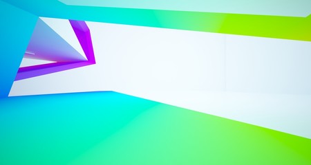 Abstract architectural white interior and color gradient of a minimalist house with large windows.. 3D illustration and rendering.