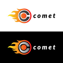 c letter with fire for comet logo.flat style.meteor icon.modern style