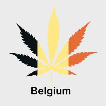 Flag in the form of a cannabis leaf. The concept of legalization of marijuana, cannabis in Belgium