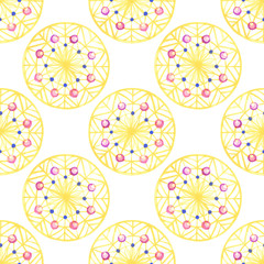 Pattern in boho style. Seamless texture hand drawn. Illustration for your design. Bright colors.