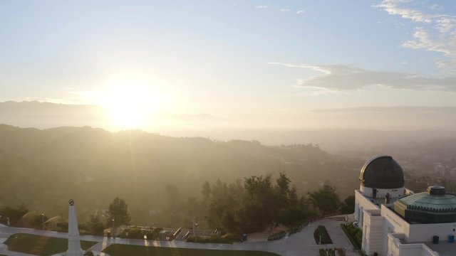 Aerial pull from over the Griffith Observatory during a gorgeous sunrise