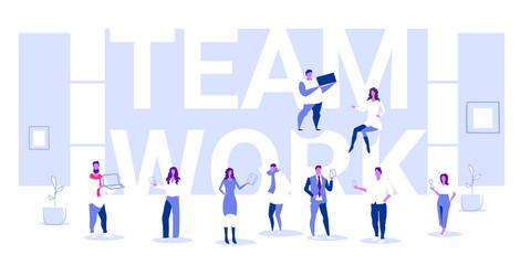 businesspeople team working together men women colleagues discussing and brainstorming during conference meeting successful teamwork concept sketch horizontal full length
