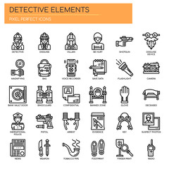 Detective Elements , Thin Line and Pixel Perfect Icons