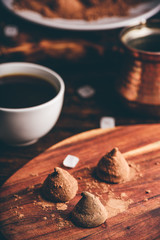 Homemade chocolate truffles coated in cocoa powder
