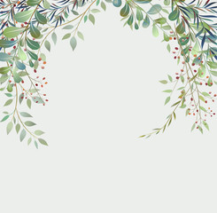 Handdrawn Vector Watercolour style, nature illustration. Background with leaves and branches