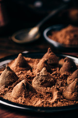 Homemade chocolate truffles coated in cocoa powder