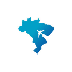 Brazil Tour And Travel Logo With Flight Airplane Symbol And Brazil Map