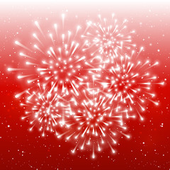 Shiny fireworks on red starry sky background for Your Christmas design