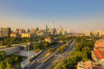 Fototapeta na wymiar Beijing aerial view of famous landmarks from roof top.
