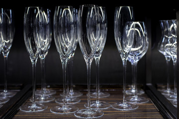 Rows of empty wine glasses