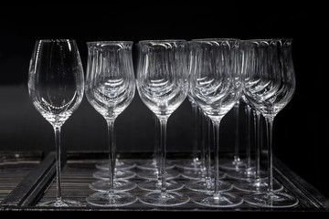 Rows of empty wine glasses