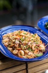 Spicy shrimps salad on buffet line