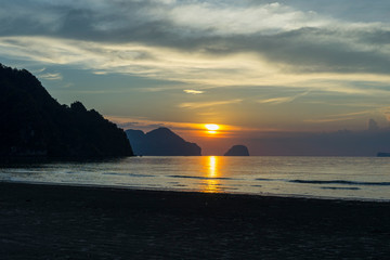 Beautiful sunset over Hat Chao Mai National Park, Trang, Thailand. 