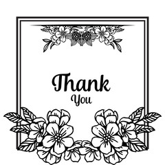 Texture elegant flower frame, greeting card thank you, isolated on a white backdrop. Vector