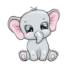 Elephant, baby cute print. Sweet tiny zoo. Cool african animal illustration