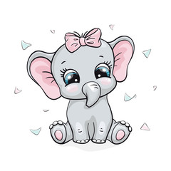 Obraz na płótnie Canvas Elephant, baby cute print. Sweet tiny girl with bow and confetti. Cool african animal illustration