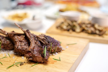 Lamb chops in fine dining restaurant