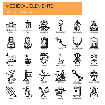 Medieval Elements , Thin Line and Pixel Perfect Icons