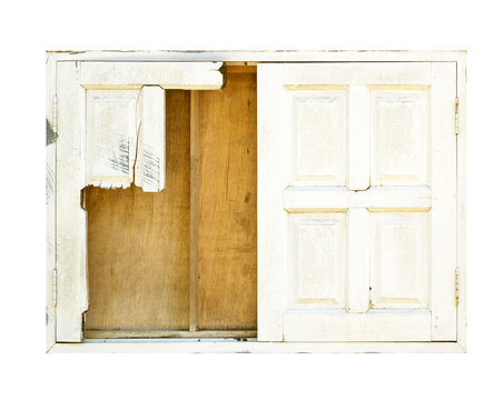 Old wooden windows are damaged.