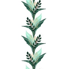 Fototapeta na wymiar Seamless border isolated on white. Pattern with green decorative leaves