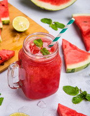 Fresh Water Melon Smoothie With Lemon And Straw