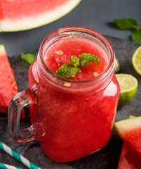Fresh Water Melon Smoothie With Lemon And Straw