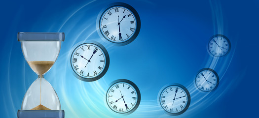 image of clock and hourglass on abstract technological background