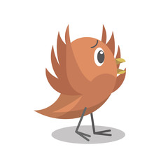 Isolated cartoon frightened sparrow.