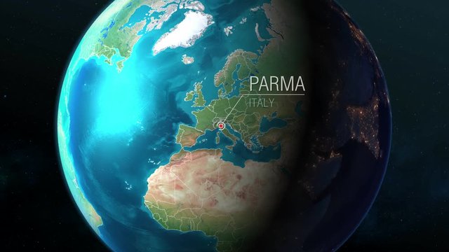 Italy - Parma - Zooming from space to earth