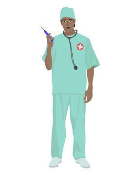 a doctor in uniform with his work stuff.