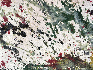 Background of colorful splashes of white and green paint. Fragment of artwork