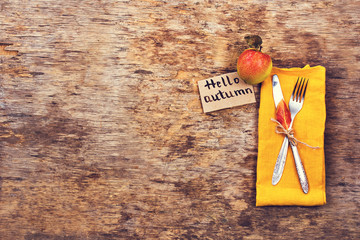 Fork, knife, napkin, cutlery.