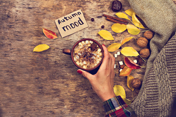 Coffee, cocoa with marshmallows and autumn.