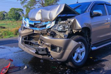 car accident front of car get damaged by accident on the road