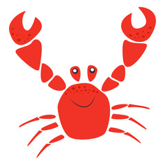 Smiling red crab with raised claws, sea animal