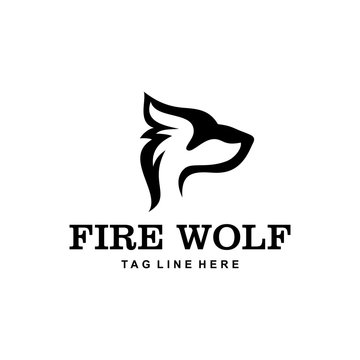 Illustration of wolves animal combined with fire flame logo design