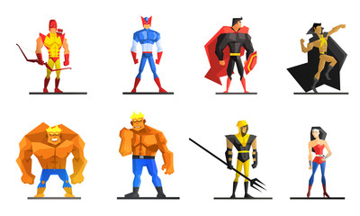 Superheroes Set, Different Male and Female Superhero Characters in Colorful Costumes Vector Illustration © topvectors