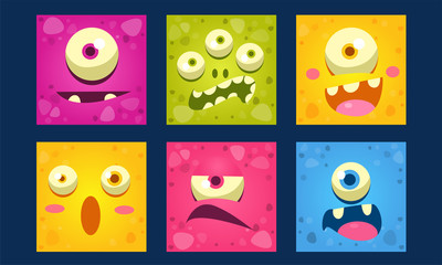 Cute Monsters Emoticons Set, Colorful Mutant Emojis with Funny Faces Vector Illustration