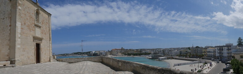 Fototapeta premium Otranto panorama from St.Mary Chapel. Otranto sandy beach is located on the Adriatic coast of Salento, Italy.