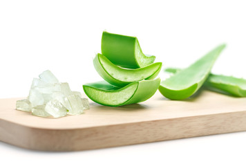 Fresh aloe vera on cutting board