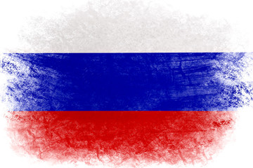 Russia flag in grunge style. Russian flag with grunge texture. National symbol of the Russian Federation.