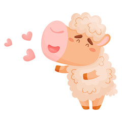 Cute sheep in love. Vector illustration on white background.