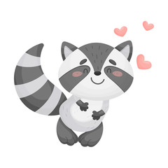 Cute raccoon in love. Vector illustration on white background.