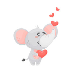 Cute love elephant. Vector illustration on white background.