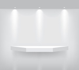 Mock up Realistic Empty Geometric Shelf for interior to Show Product with Spotlight and shadow on White background. Pedestal Design illustration