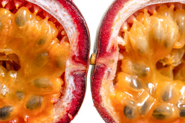 fruit passion fruit with pulp on a white background