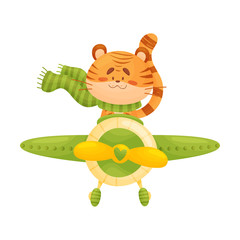 Cute tiger pilot. Vector illustration on white background.