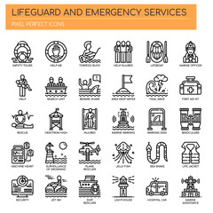 Lifeguard and Emergency Service , Thin Line and Pixel Perfect Icons